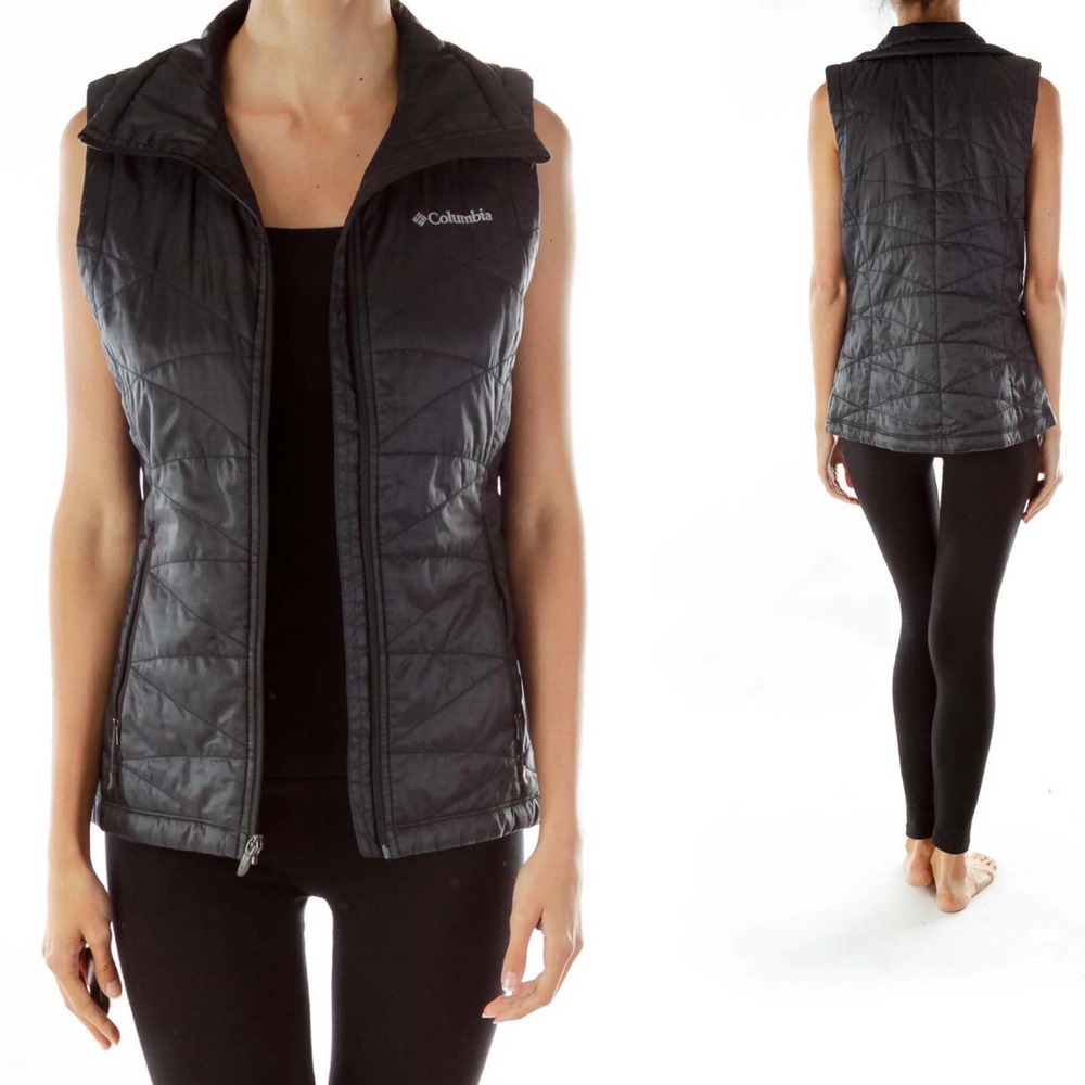 Columbia Black Quilted Lightweight Zip Up Puffer Vest Omni Shield Black XL